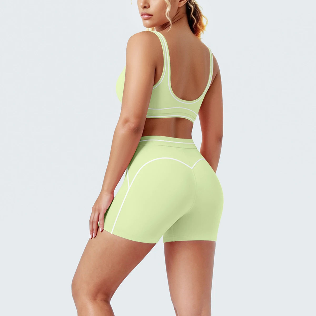 New Woman Yoga Set Color Blocking Sexy Sport Bra Yoga Underwear with Chest Pad High Waist Stripe Running Fitness Shorts Yoga Set