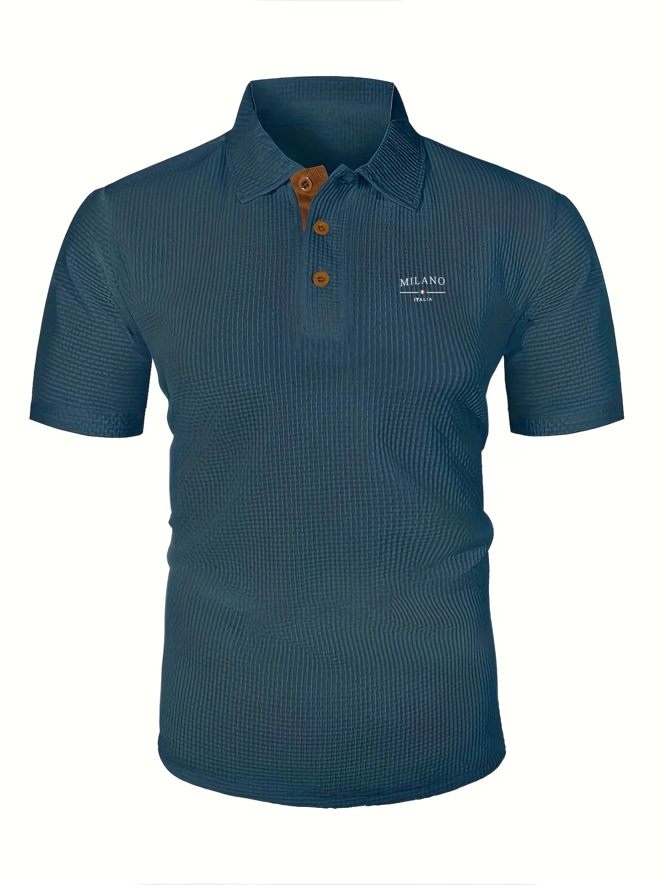 MILANO ITALIA Men's Textured Polo Shirt with Contrast Placket and Buttons