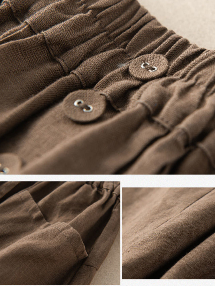 Women's Skirt Cotton Linen Casual Straight Skirts Woman Fashion 2026 Summer Loose Solid Color Button Long Skirts for Women