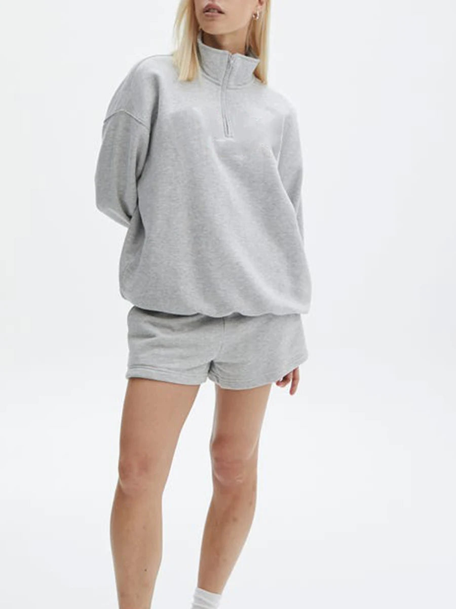 Velvet Zip Sweatshirt Shorts Set