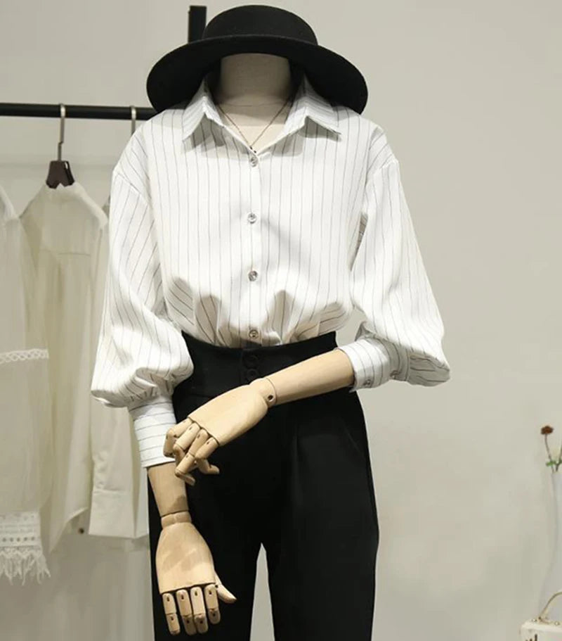 Vintage Striped Loose Shirt Women