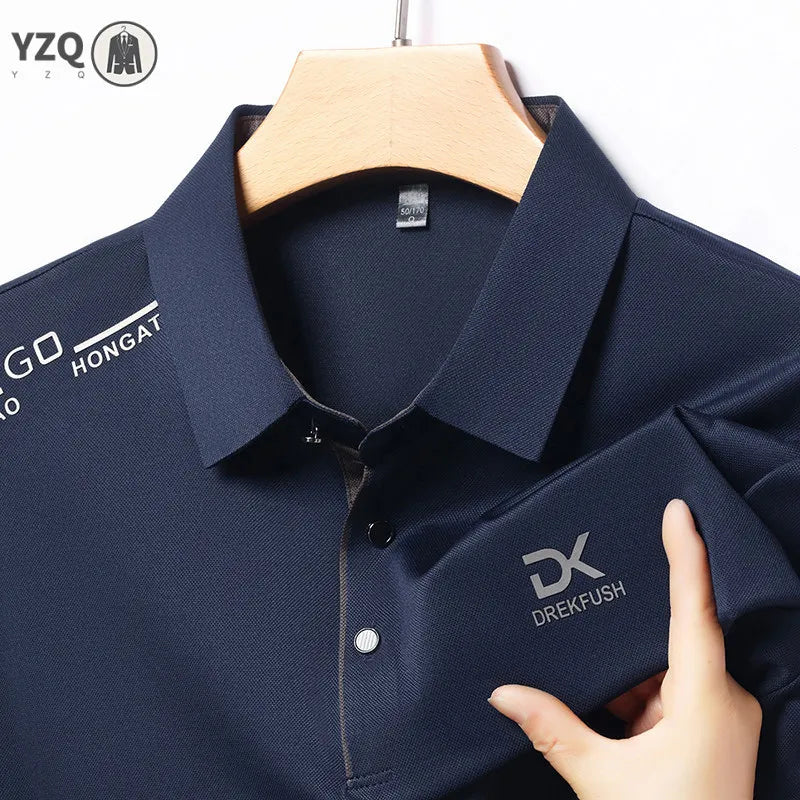 Men's Business Casual Short Sleeve Polo Shirt Solid Color with Badge Fashionable Breathable Comfortable Versatile Business Top