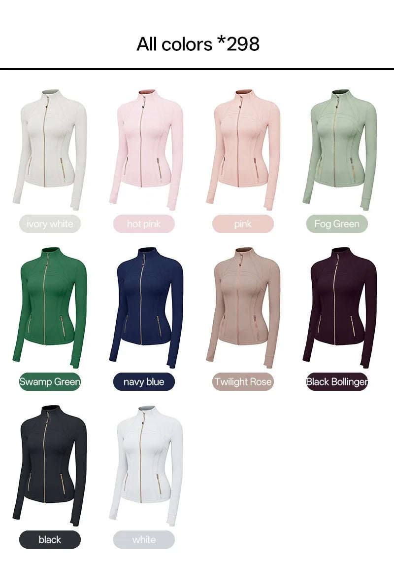 Women's Yoga Set Stand Collar Zip Jacket, Slim Fit Long Sleeve Sports Fitness Yoga Wear
