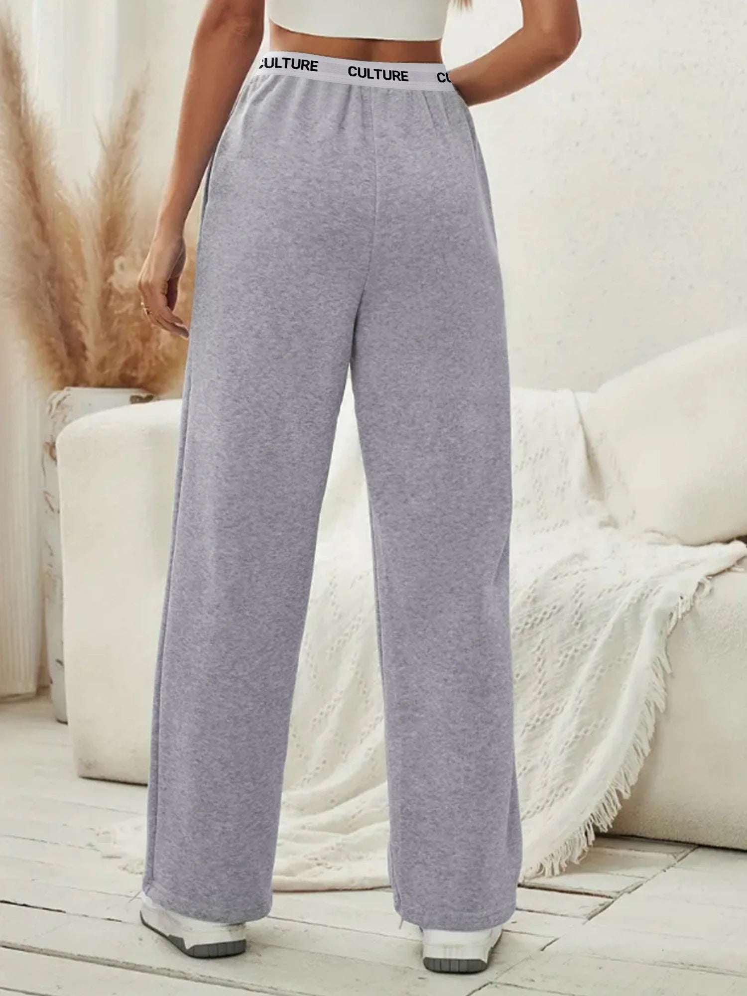 Women's Fashion Pants High Waist Webbing Loose Women's Wide Leg Pants Solid Colour Casual Female Pants Autumn Daily Wear