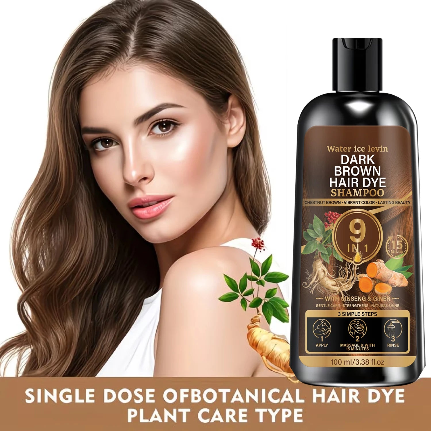 Unisex 9‑in‑1 Dark Brown Hair Care Shampoo Herbal Formula Nourish Scalp Long‑Lasting Hair Shine Daily Gentle Hair Cleanser