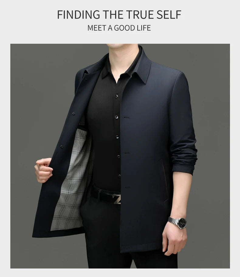 Solid Lapel Business Trench Coat