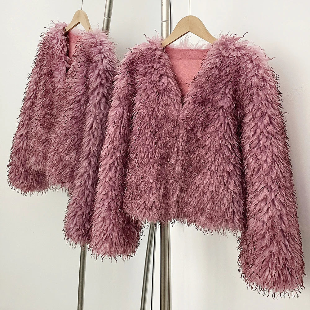Fur Coat Eco-friendly Coats for Woman Artificial Winter Fur Coat Warm Women's Clothing New in Coats & Jackets Women Tops Stones