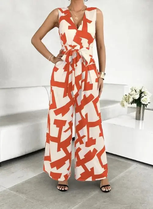 Vacation V Neck Wide Leg Jumpsuit