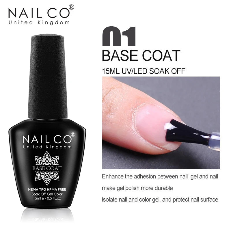 NAILCO 15ml Nail Gel Polish Semi Permanent UV Varnish Nails Art Gel Vernis Manicure TOP BASE Nails Products Supplies Equipment