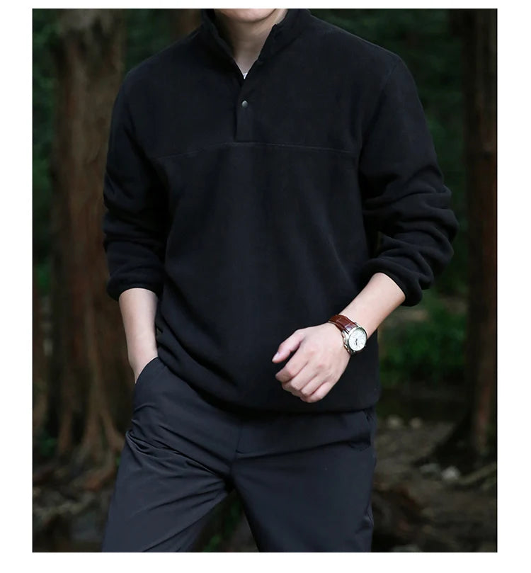 2025 Men Sweatshirt Turtleneck Half Button Pullover Male Polar Fleece Casual Basic Elegant Work Wear Winter Autumn Warm Jacket