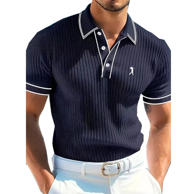 Men's Short Sleeve Polo Shirt with Buttons Casual Entertainment Decorative Whit Logo Clothing Leisure Fashion Polo