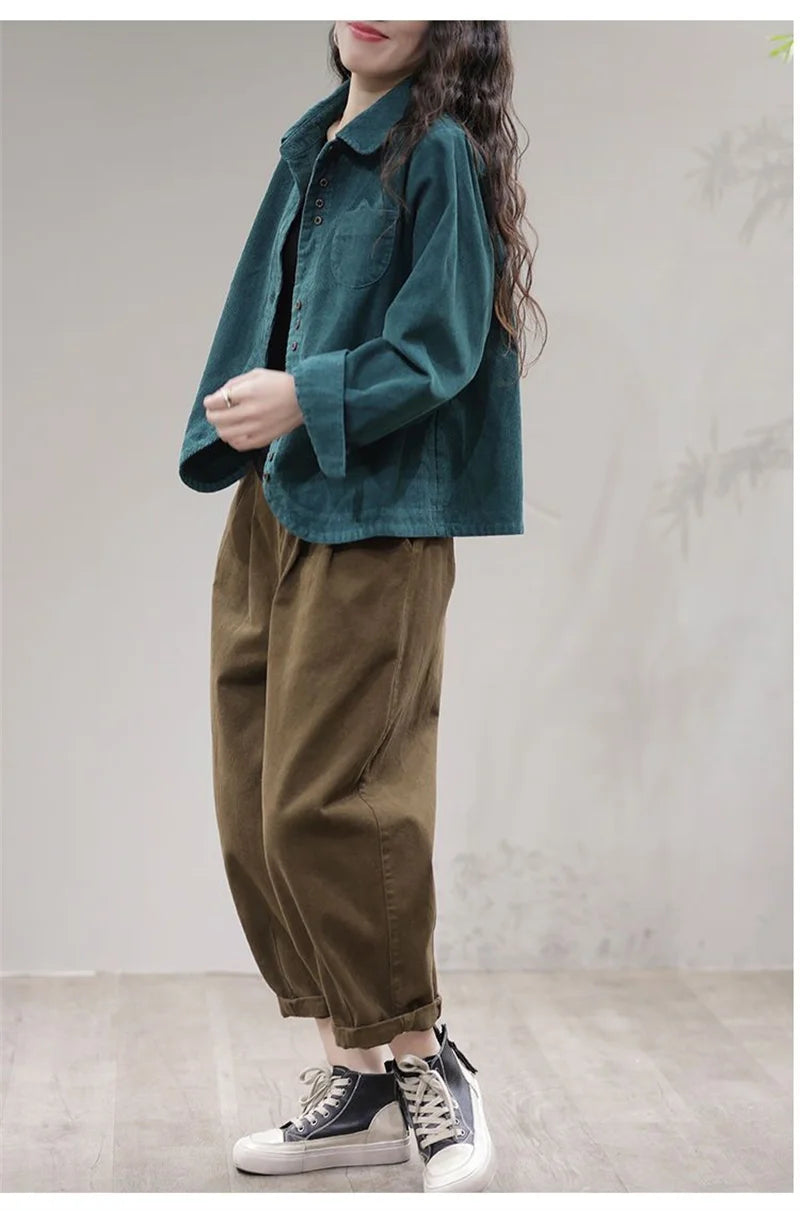 Casual White Corduroy Button Jacket