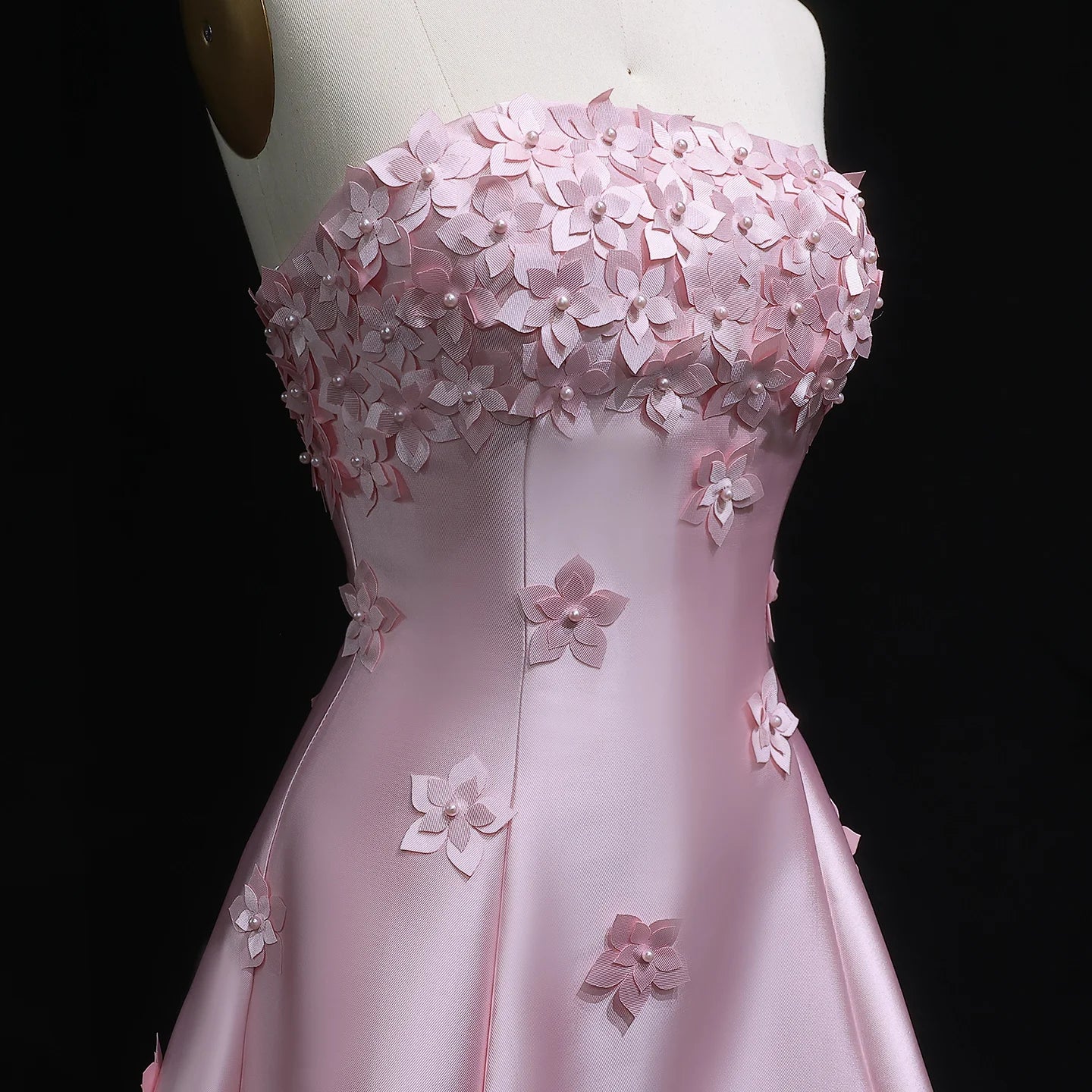 Pink Floral Strapless Evening Gown