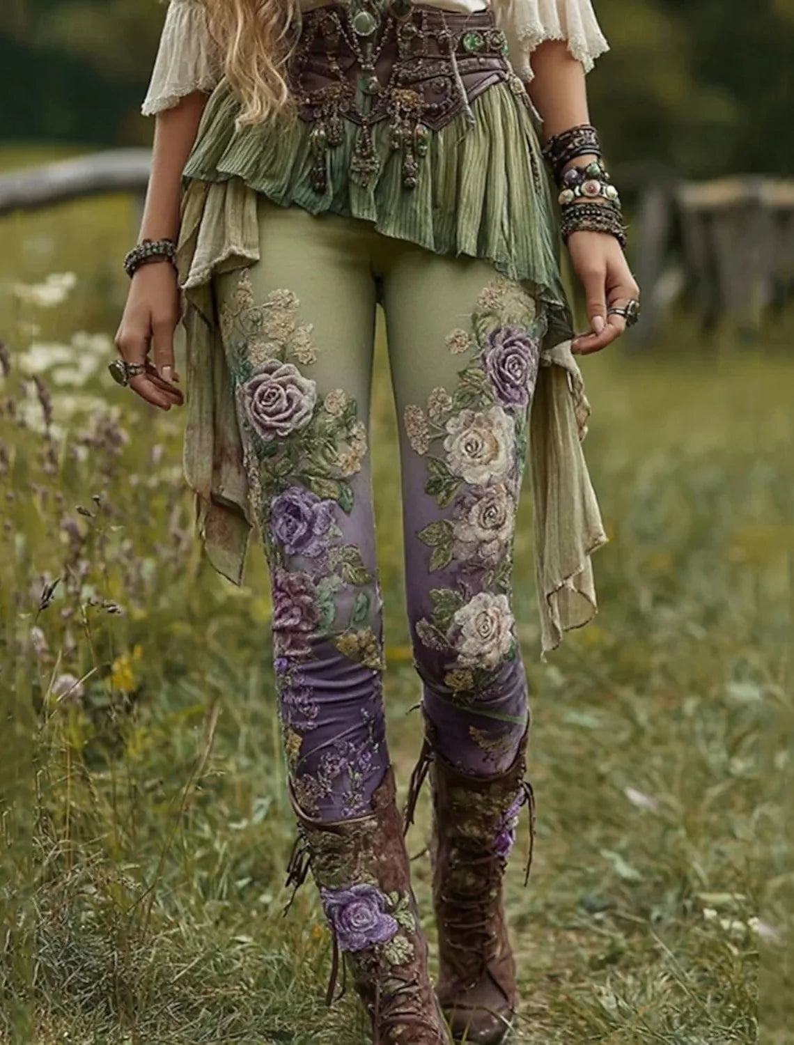 Women's Pants Flower Printed Leggings Cozy Leggings Casual Boho Full Length Elastic Waist Stretchy Vacation Street Daily Wear