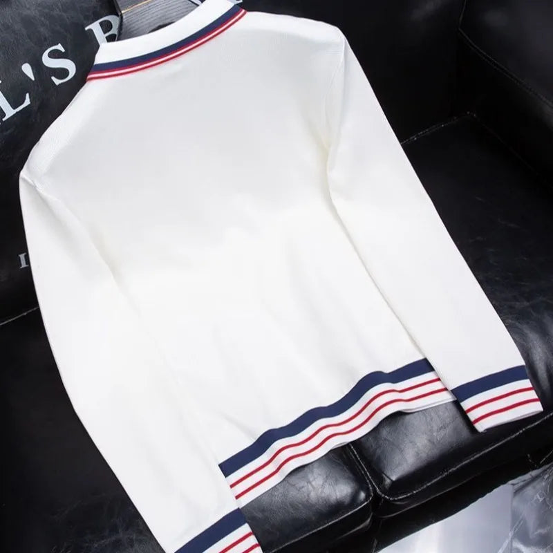 Waffle Stripe Long Sleeve Polo