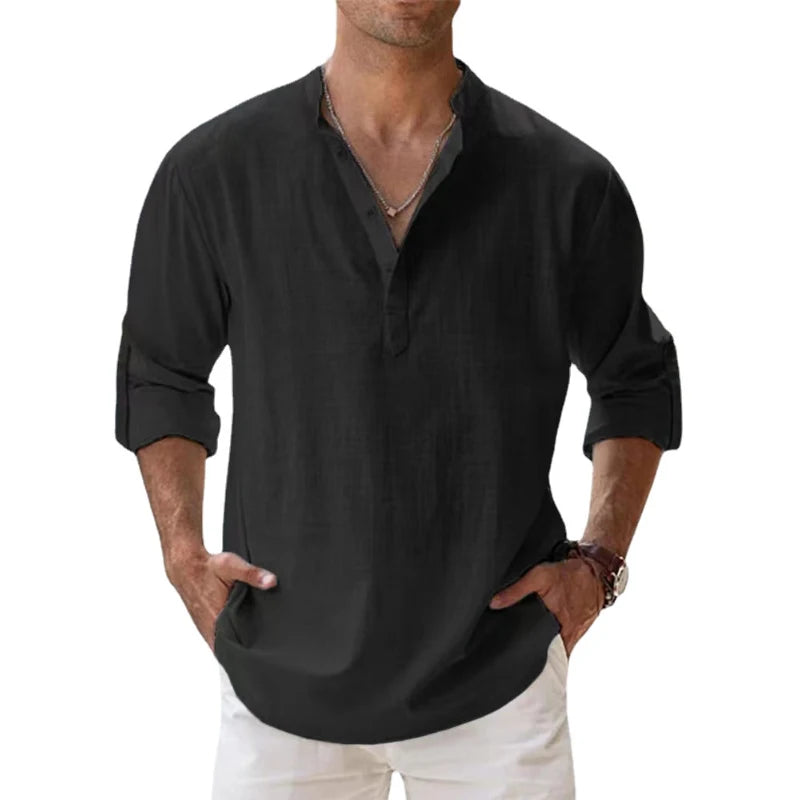 Lightweight Cotton Henley Shirt Men