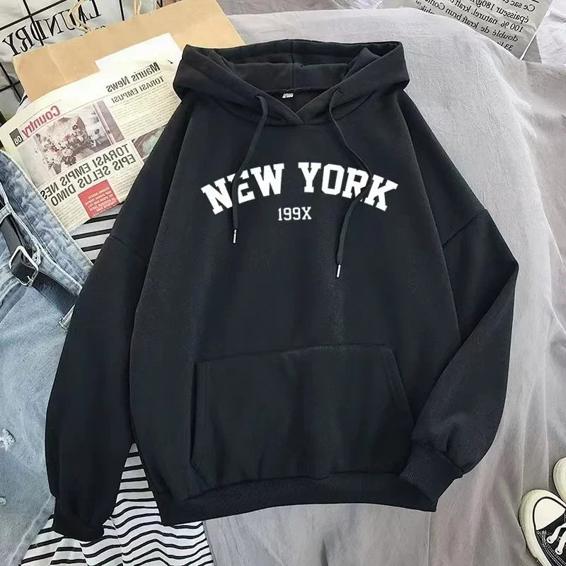 Hoodie Europe and America Sweatshirts for Women New York Letter y2k Autumn Winter   Casual Long Sleeve Pullover with Pockets