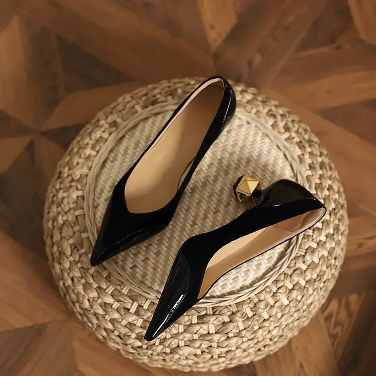 Middle Heel High Heels Women 2026 Spring Autumn Korean Fashion Splicing Pointed Shallow Shaped Heel Thick Pimps Shoes for Women