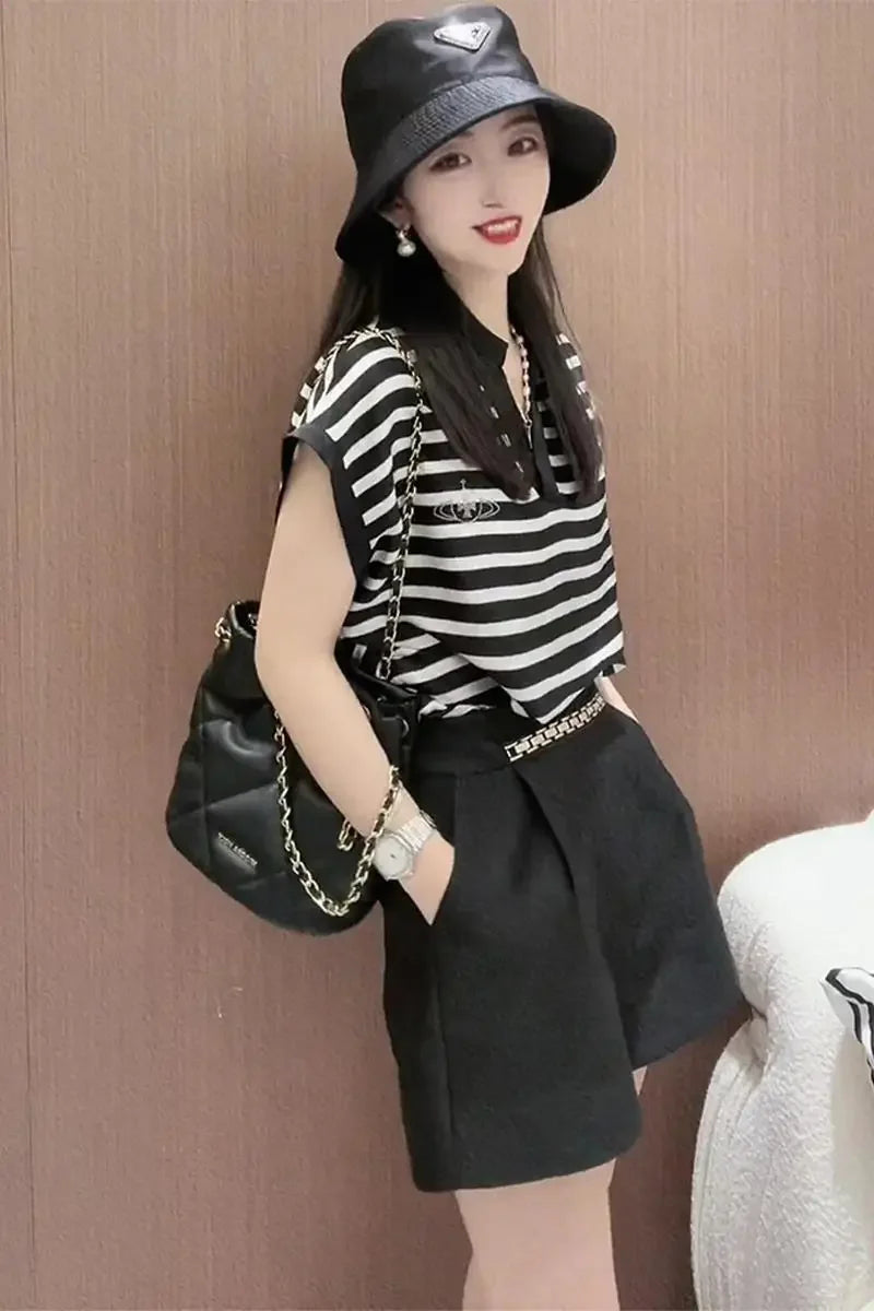 Striped Two Piece Summer Short Set