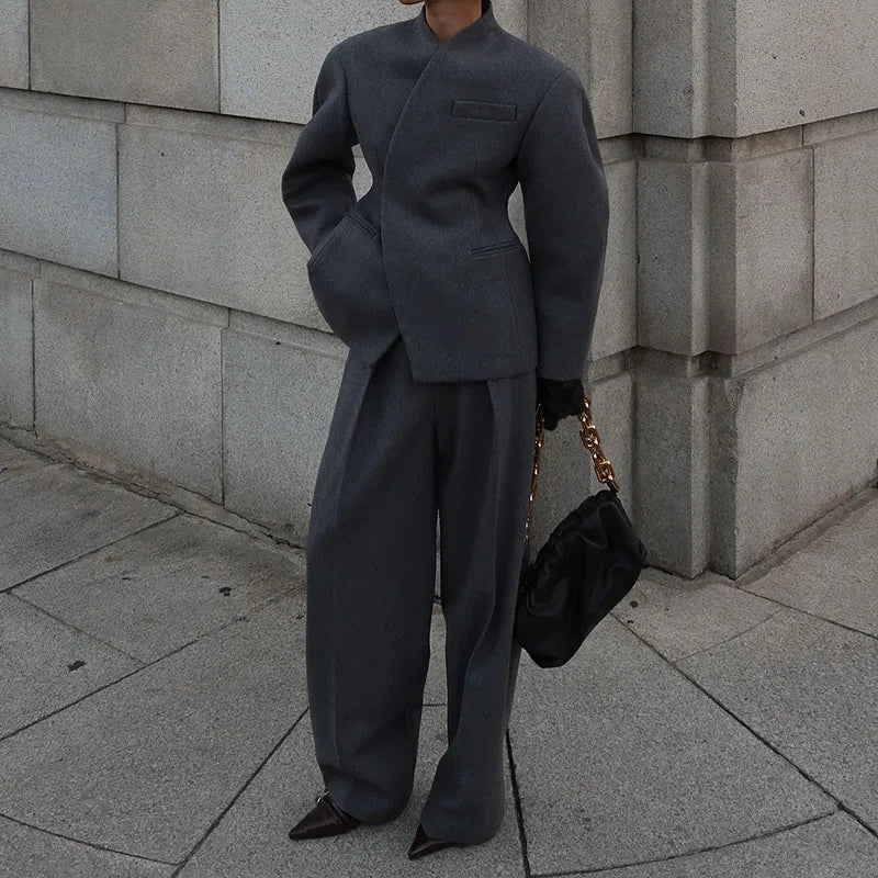 Elegant V-Neck Office Suit Set