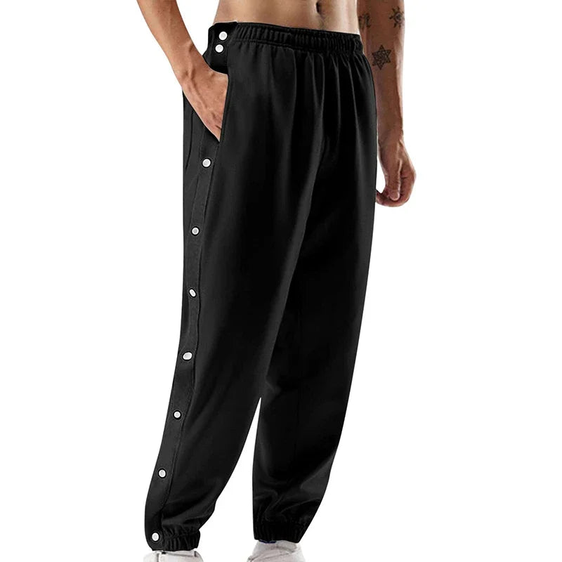 Men Jogger Pants Contrast Color Sides Buttons Stretch Workout Long Trousers Casual Sports Sweatpants Streetwear