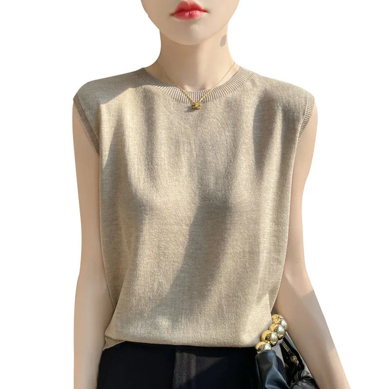 Women Tops Knitted Tank Tops O-neck Sleeveless Bottoming Shirts Spring Summer Tank Top Solid Soft Korean Fashion Lady Knit Top