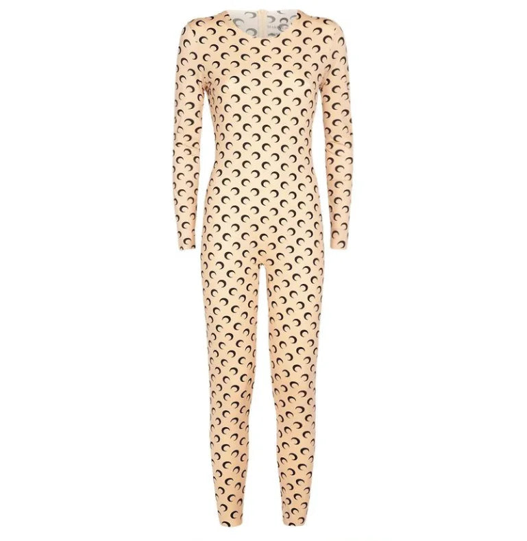 Women Jumpsuit Y2K Streetwear Moon Print Jumpsuit Elastic Long Sleeve Round Neck Autumn Sexy Fashion Bodysuit
