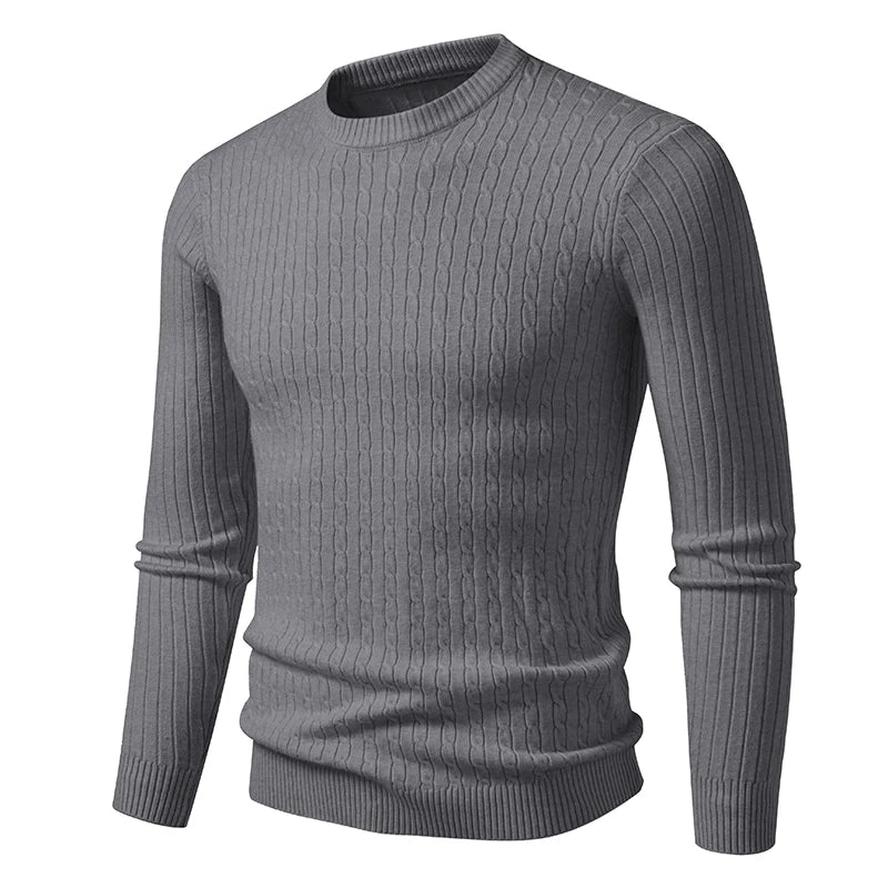 Autumn Mens Crew Neck Sweaters Long Sleeve Lightweight Knit Ribbed Dress Pullover Sweaters Outdoor Casual Twist Cable Sweaters
