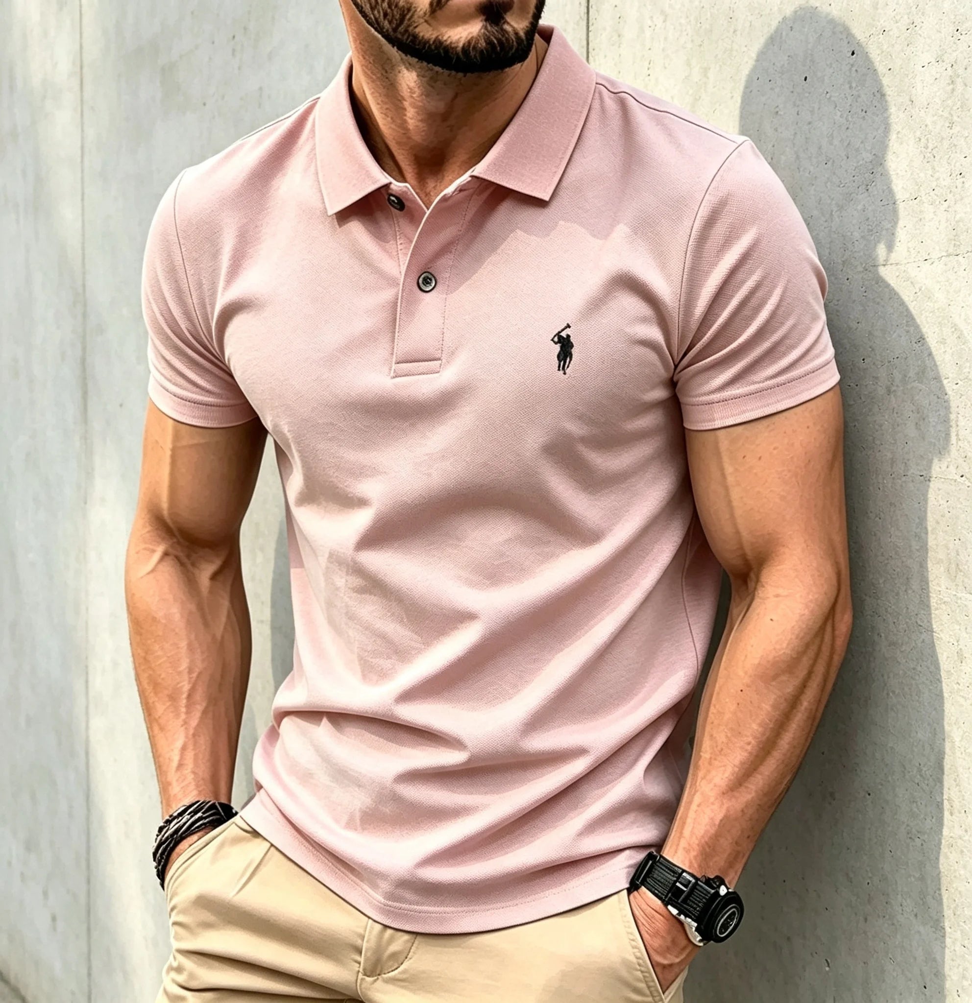 Men Solid Color Polo Shirt Regular Fit Business Casual Short Sleeve Tops With Small Horse Embroidery Chest Print men shirts