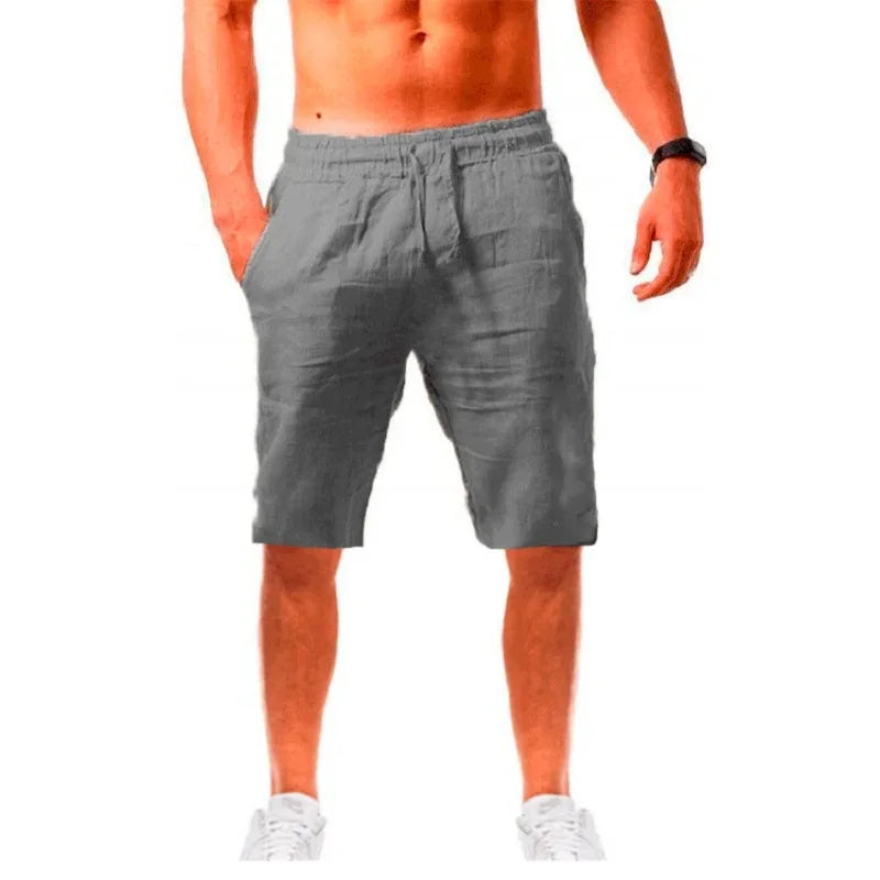 Men's Cotton Linen Short Pants Lightweight Hawaiian Summer Shorts Men Breathable Solid Color Casual Short Trousers