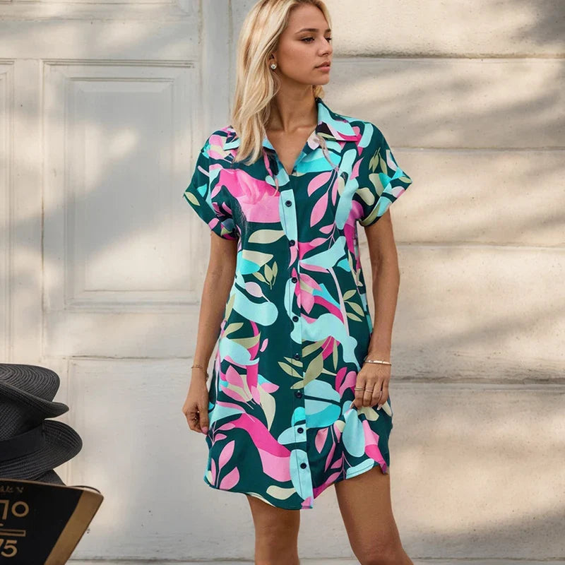 Floral Collared Mini Shirt Dress