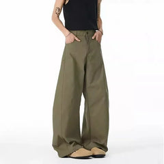 Women's High-Waisted Wide-Leg Pants - Loose Fit Casual Trousers with Button Closure