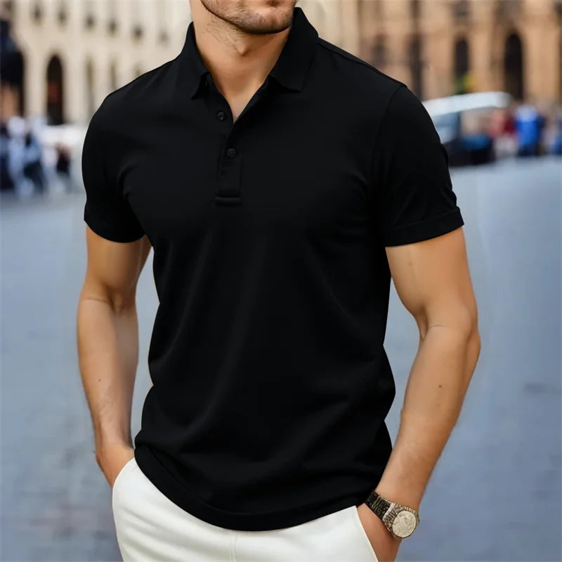 2026 New Men's Casual and Fashionable Simple Collared Short Sleeved Polo Shirt Summer Comfortable Breathable and Versatile Top