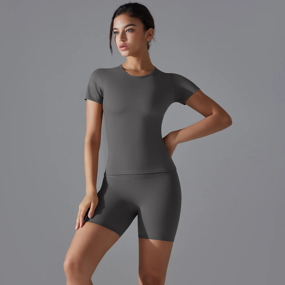 Yoga Set Women Sports Short Sleeve Top With High Waist Leggings Running Jogging Workout Clothes Sports Fitness Gym Sets