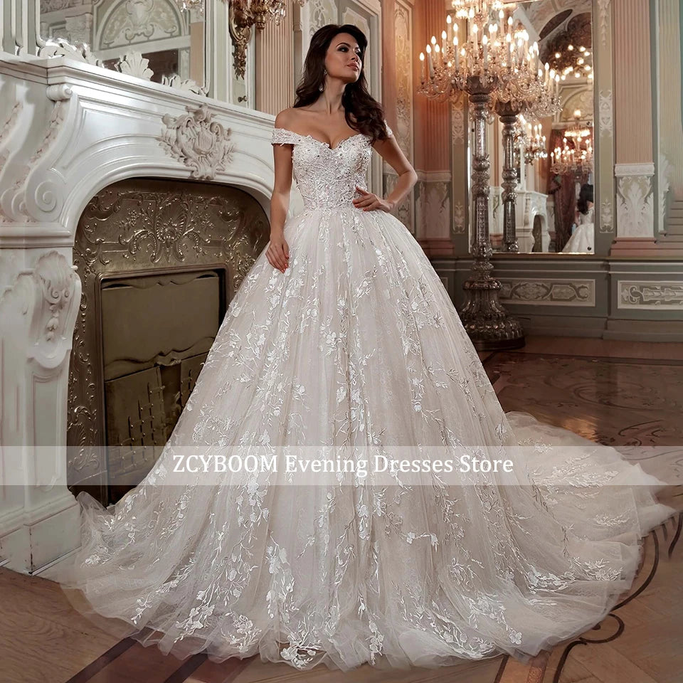 Elegant Ball Gown Off Shoulder Wedding Dress For Women 2026 Princess Bride Sexy Sweetheart Beaded Appliques Lace Up Bridal Gowns