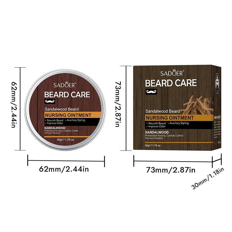 Men's Sandalwood Beard Care Balm Tame Unruly Hairs, Deeply Cleanse & Moisturize Dry Beards, Promote Healthie Thicker Facial Hair
