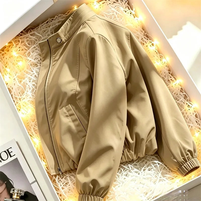 Women's Coat Tops 2026 Spring Autumn New Jacket Fashion Stand Up Collar Short Thin Casual Jacket Tops Assault Outerwear Female