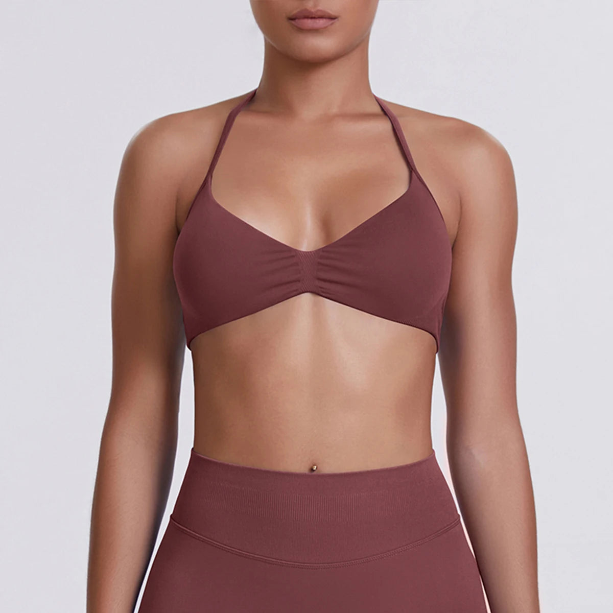Sport Bra Strappy Bra Top Women High Support Thin Strap Halter Sport Seamless Bras Scrunch Workout Yoga Tank