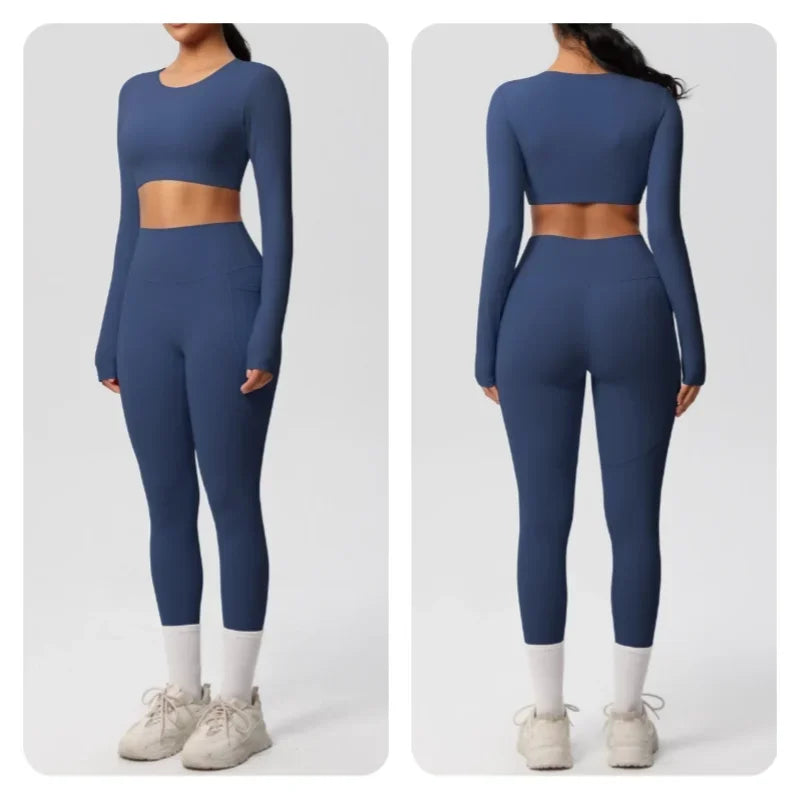 Yoga Gym Set Women Sports Impact Longline Strappy Top Fitness Overalls Sets Womens 2 Piece Sportswear Woman Gym Leggings Solid