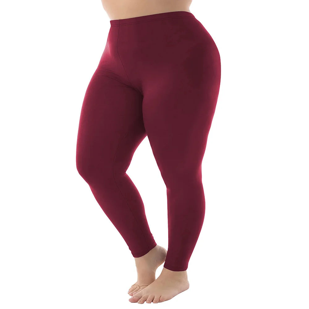 1XL-5XL Womens Leggings High Elastic Solid Color Nine Points Trousers Up To 300 Lbs