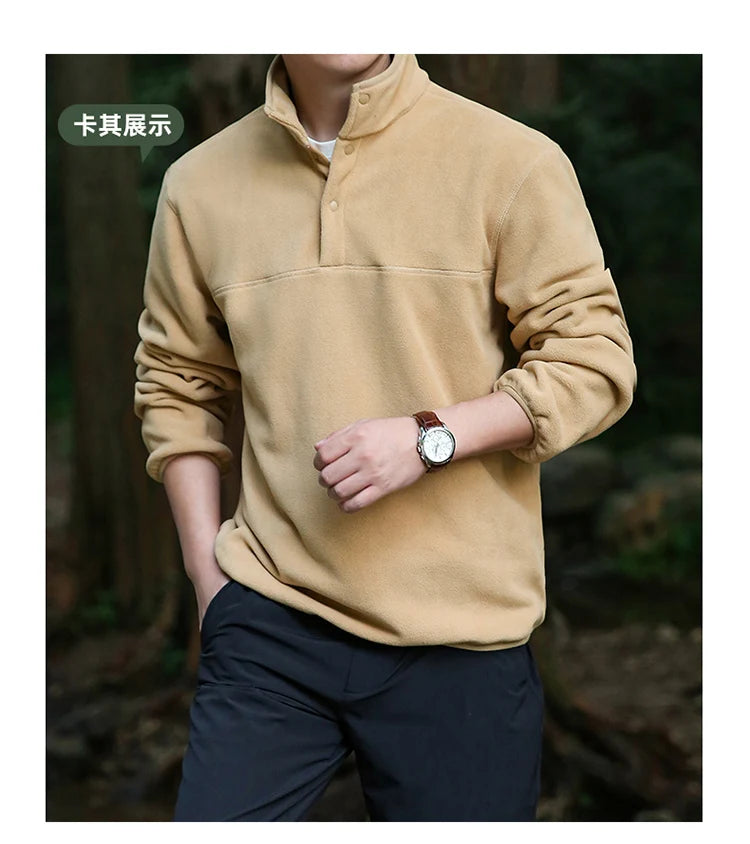 2025 Men Sweatshirt Turtleneck Half Button Pullover Male Polar Fleece Casual Basic Elegant Work Wear Winter Autumn Warm Jacket