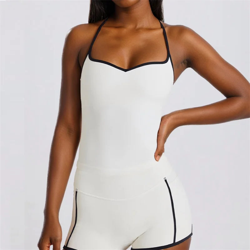 SVEIC Gym Sets Woman 2 Piece Sports Tops Contrasting Color Fitness Vest High Waist Shorts Butt Lift Running Workout Yoga Clothes