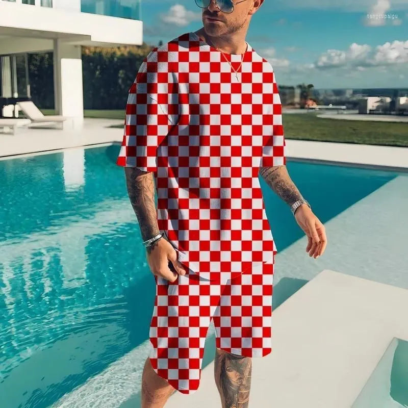 New Men's Tracksuits Summer Round Neck T-shirt Set 3D print Tracksuit Short Sets Casual Sports Suit T-shirts Two-piece suit