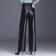 Wide Leg PU Leather Pants