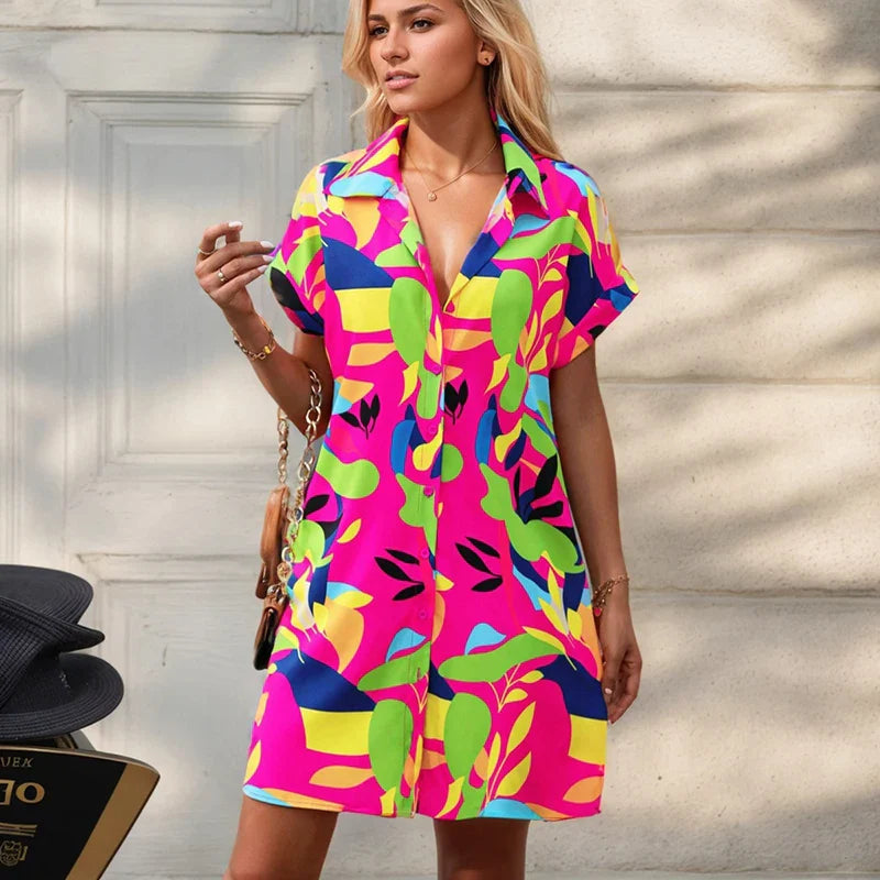 Floral Collared Mini Shirt Dress