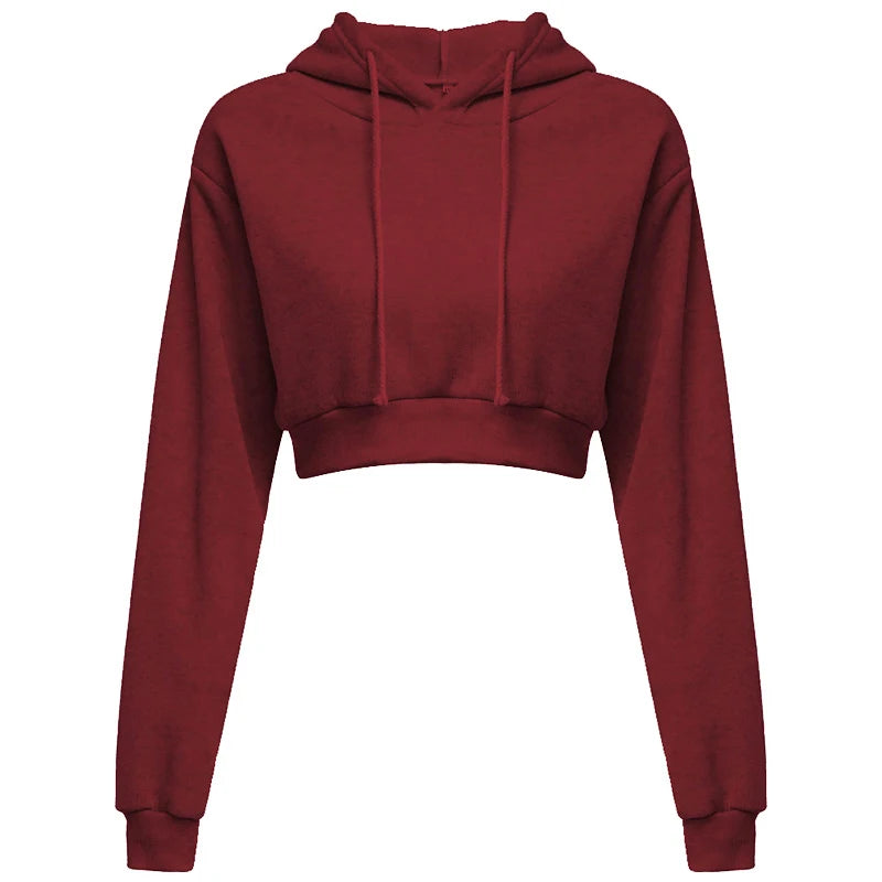 Cropped Hooded Pullover Sweatshirt Women