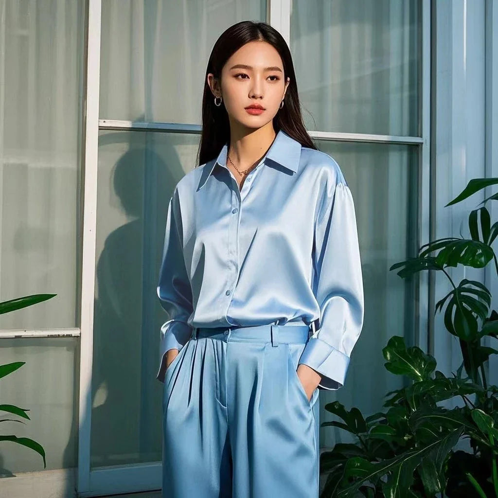Elegant Korean Satin Office Shirt