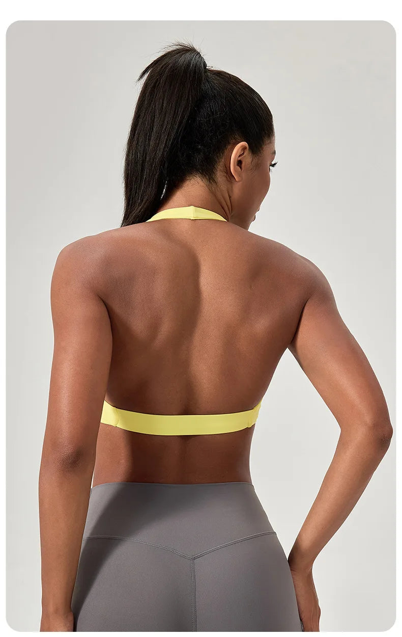 Strappy Bra for Women Open Back Halter Sports Bra Light Support Gym Crop Top Seamless Workout Yoga Top Bra Padded Bras