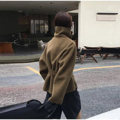 2025 Autumn Woolen Coats Women Casual Double Breasted Stand Collar Female Office Short Jackets Chic Lady Loose Street Outwear