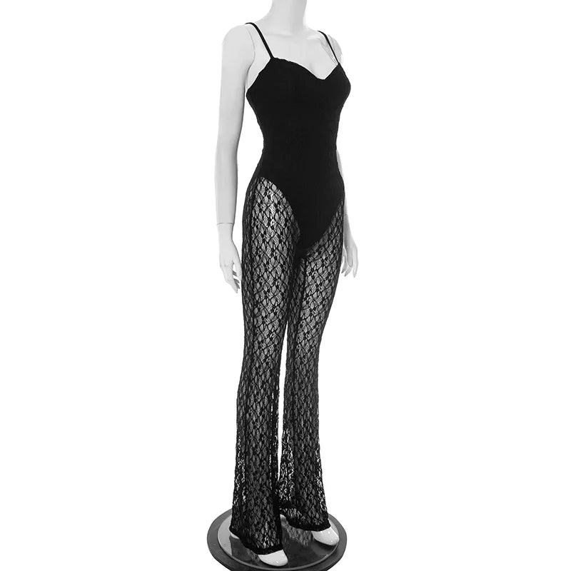 Lace Mesh Backless Summer Jumpsuit